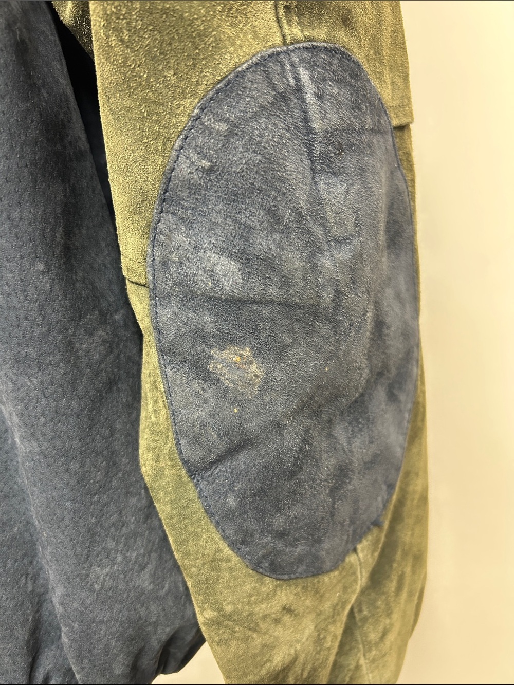 Varsity Two-Tone Suede Bomber Jacket - Navy & Olive medium vintage leather - Picture 5 of 7
